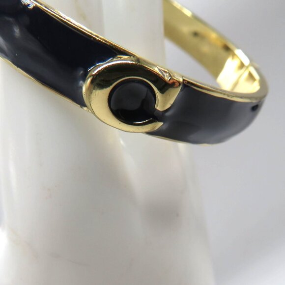 C Initial Logo Bracelet Navy Blue Enamel Gold Tone Hinged Bangle Unsigned - Picture 7 of 11